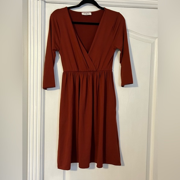 Zenana Knee Length Rust Color Dress - Picture 2 of 10